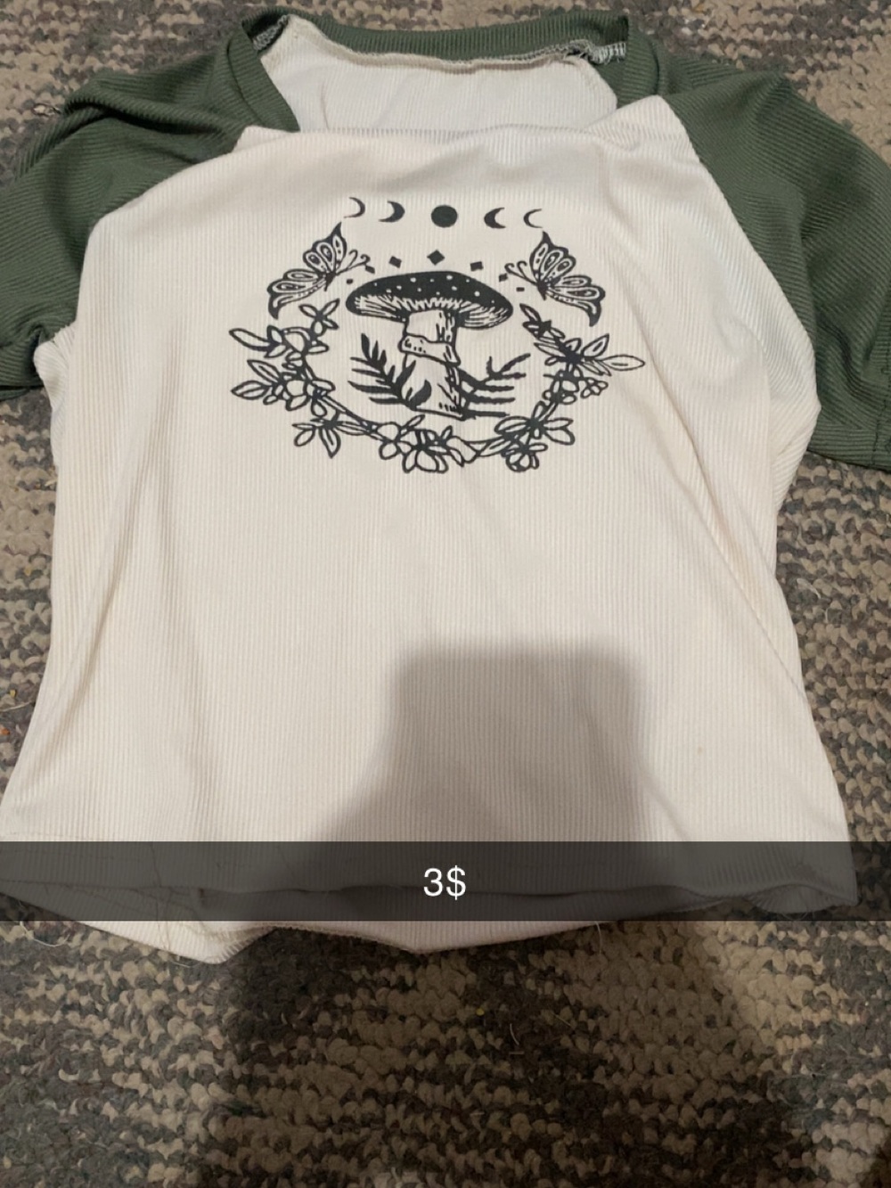 Girls' Green and White Raglan Mushroom Graphic Top